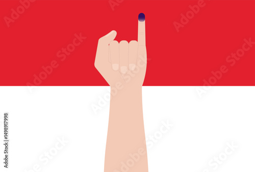 Little Finger with Purple Ink. Election in Indonesia. Election Concept. Vector Illustration.