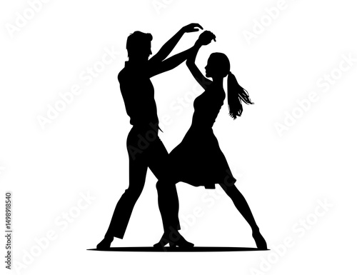 Silhouette of dancing man and woman in modern poses. Flat clean vector, perfect for dance or party themes. EPS file ready.