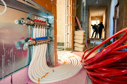 Cuadro en lienzo Heap of pipes go through concrete floor