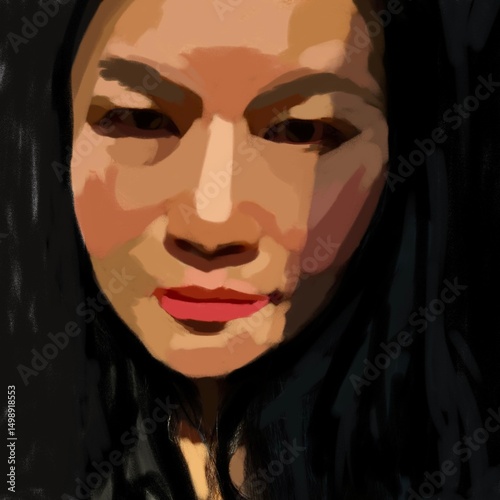 アジア人ポートレート、影