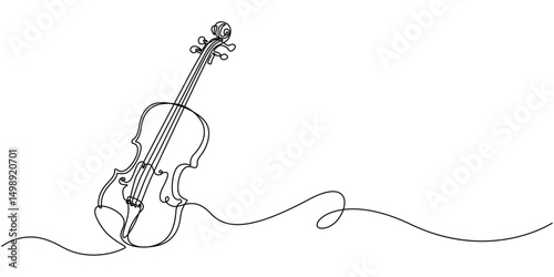 violin isolated on white, Continuous single one line of violin isolated on white background, Violin and cello in one continuous line drawing. String musical instrument for orchestra and concert banner
