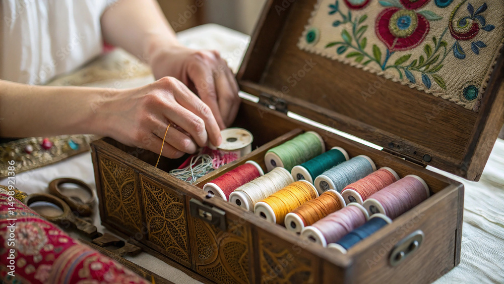 Fototapeta premium hand with a sewing machine