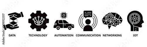 Digital transformation icon set illustration contain data, technology, automation, communication, networking and iot.