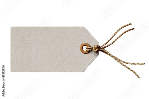 A Simple, Blank Kraft Paper Gift Tag with Twine Isolated on transparent background,  cutout