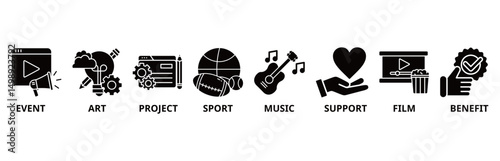 Sponsor icon set illustration contain event, art, project, sport, music, support, film and benefit.