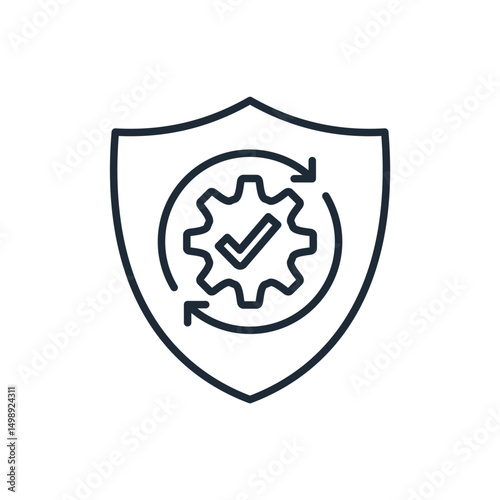 Updated and improved protection. Vector linear icon illustration isolated on white background.