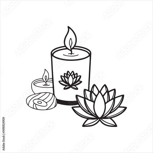 Aromatherapy Candle with Lotus Flower Icon - Wellness and Spa Vector