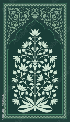 Tradition mughal motif. Mughal hand drawn flower, Mughal wall paintings. Mughal decorative ornamental floral