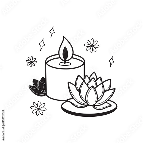 Aromatherapy Candle with Lotus Flower Icon - Wellness and Spa Vector