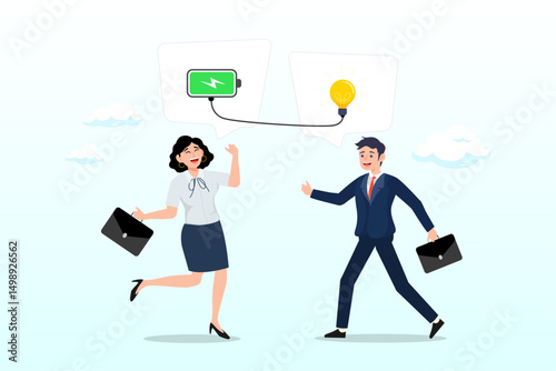 Businessman mentor help employee to get new light bulb idea, mentor, advisor to motivate employee or inspiration, training or guidance help personal development to reach success, coaching concept