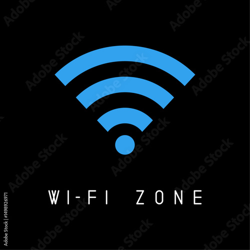 Wi-fi zone. Antenna wave and text with black background. Postrer and banner for print