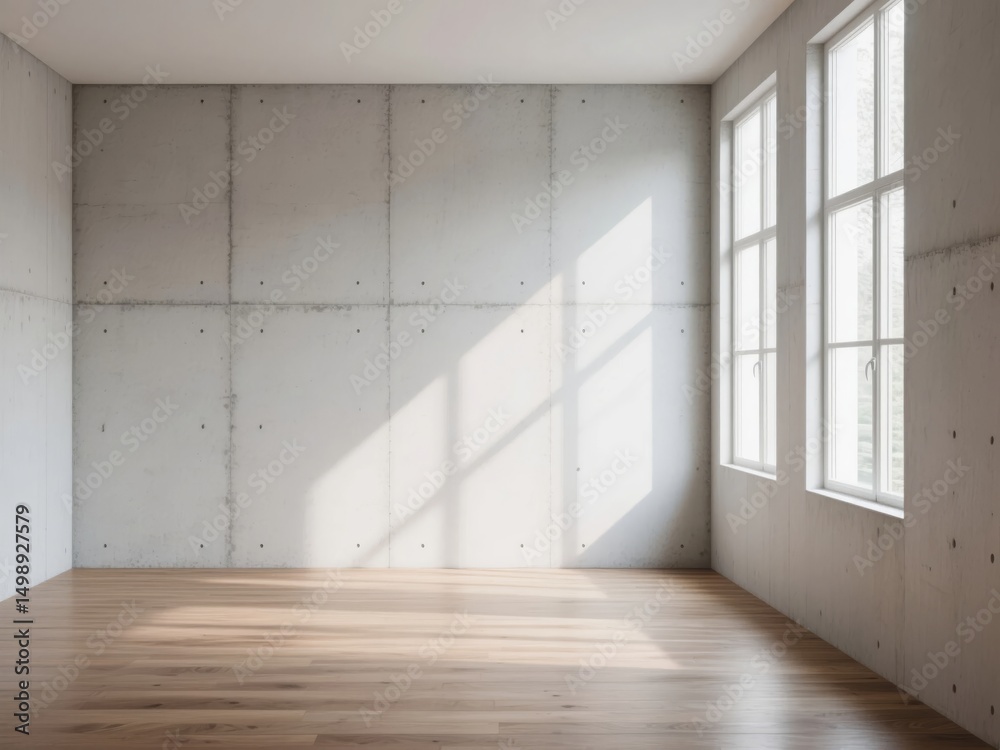 Fototapeta premium Empty Room with Concrete Walls and Wooden Floor