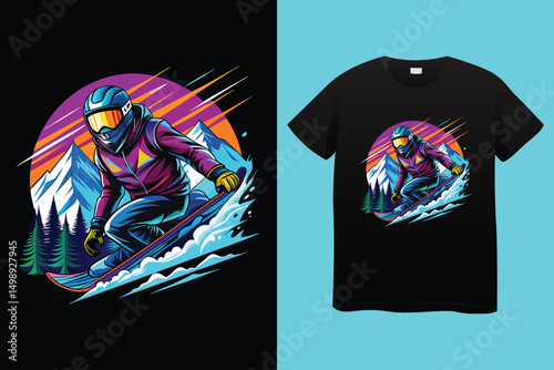 Freestyle Snowboarder Vector – Adventure in Snowy Mountains, Snowboarding Downhill – Bold Winter Action Sports Vector Art, Extreme Winter Sports Concept – Snowboarder in Motion.