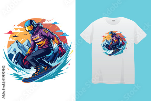 Freestyle Snowboarder Vector – Adventure in Snowy Mountains, Snowboarding Downhill – Bold Winter Action Sports Vector Art, Extreme Winter Sports Concept – Snowboarder in Motion.