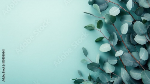 Elegant eucalyptus foliage arrangement on a serene light blue backdrop