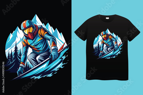 Snowboarder in Action on Mountain Slope – Winter Sports Vector Illustration