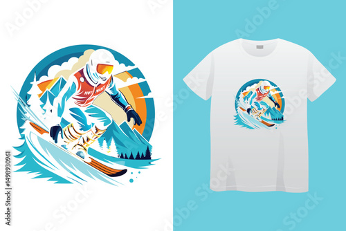 Snowboarder in Action on Mountain Slope – Winter Sports Vector Illustration