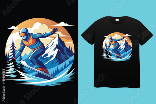 Snowboarder in Action on Mountain Slope – Winter Sports Vector Illustration