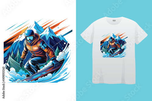 Snowboarder in Action on Mountain Slope – Winter Sports Vector Illustration