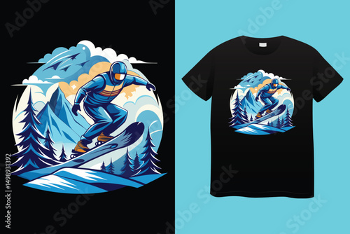 Snowboarder in Action on Mountain Slope – Winter Sports Vector Illustration