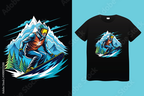Snowboarder in Action on Mountain Slope – Winter Sports Vector Illustration