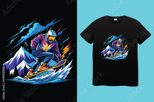 Snowboarder in Action on Mountain Slope – Winter Sports Vector Illustration