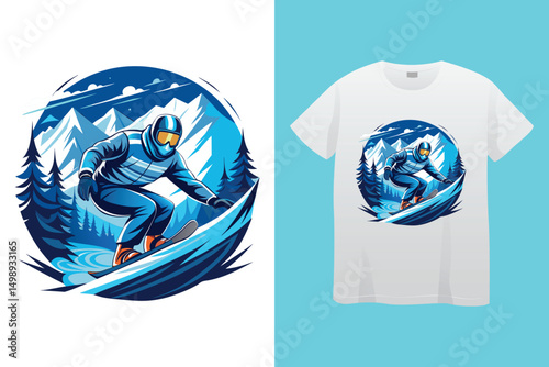 Snowboarder in Action on Mountain Slope – Winter Sports Vector Illustration