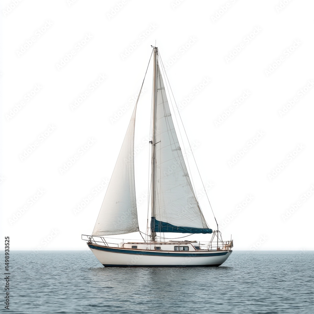 Fototapeta premium Sailing yacht on calm sea isolated on white background
