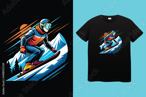 Snowboarder in Action on Mountain Slope – Winter Sports Vector Illustration