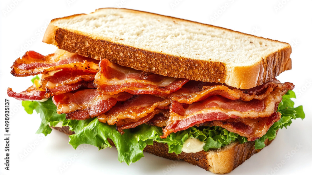 Savory BLT sandwich with crispy bacon, fresh lettuce, and ripe tomato, isolated on a clean white background. Savory BLT sandwich with crispy bacon, fresh lettuce, and ripe tomato, isolated on a clean white background.
