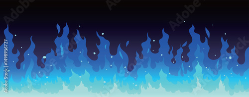 Seamless Blue Fire Border Background. flame border, flame effect. Banner