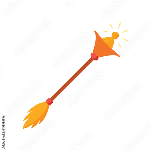 A broomstick with magical sparks on a white background