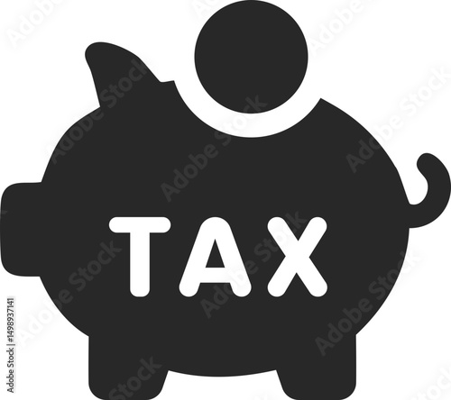 Piggy bank icon with TAX text, symbolizing tax savings or deductions, solid icon vector.