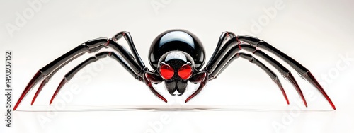 Contrast of the dangerous black widow spider on a clean, white backdrop. photo