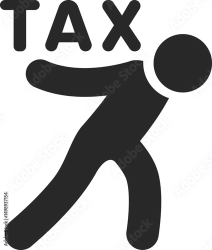 Person icon carrying TAX text on back, symbolizing tax burden or pressure, solid icon vector.