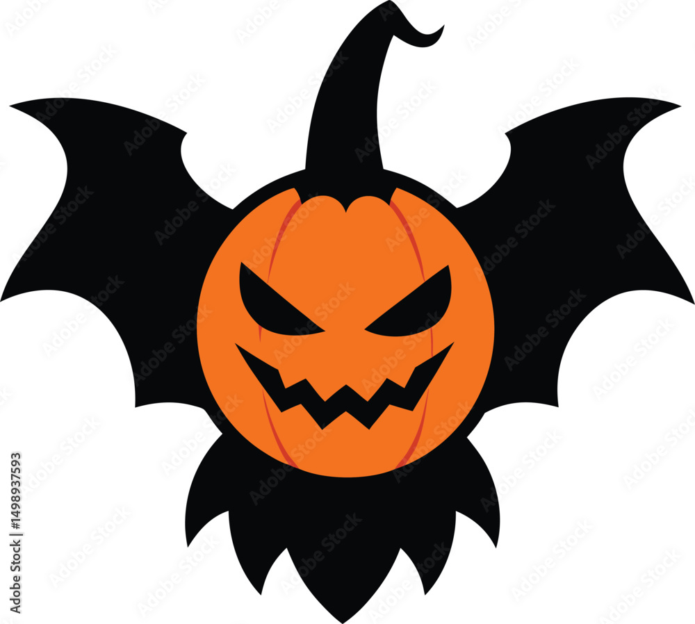 Fototapeta premium A carved pumpkin with bat wings on a white background