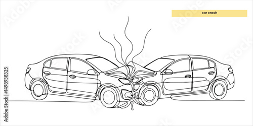 car crash continuous single line art drawing sketch on white background

