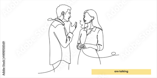 man with girls are talking continuous single line art drawing sketch on white background
