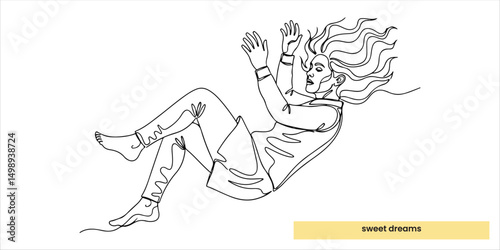 sweet dreams continuous single line art drawing sketch on white background
