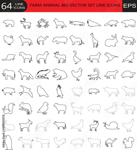 Farm animals thin line icons set. Outline