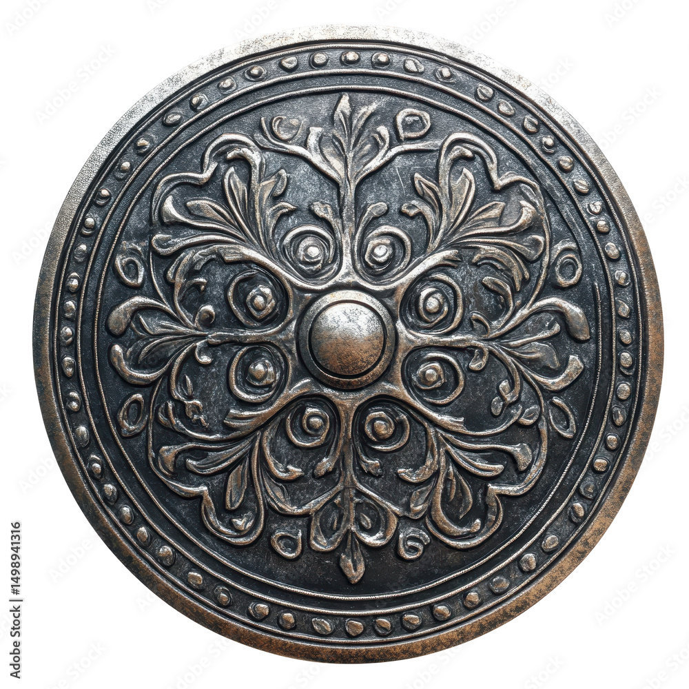 Naklejka premium a metal silver shield, A shiny silver metal shield with a smooth surface, isolated on transparent background