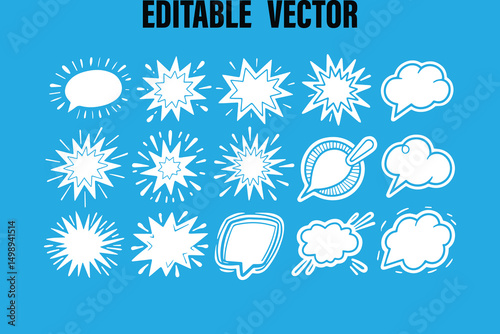 Collection of Editable Comic Book Speech Bubbles and Starburst Shapes