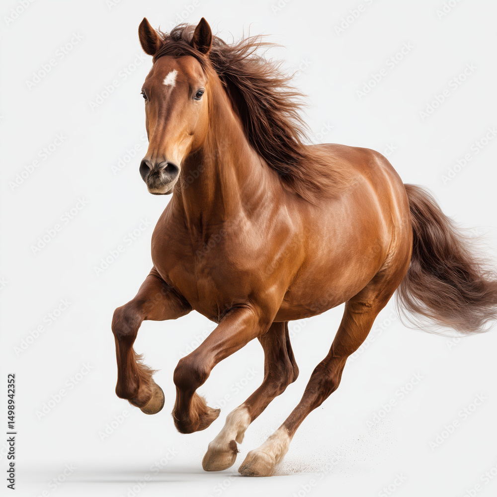 Fototapeta premium Majestic Brown Horse in Full Gallop , isolated on white background png
