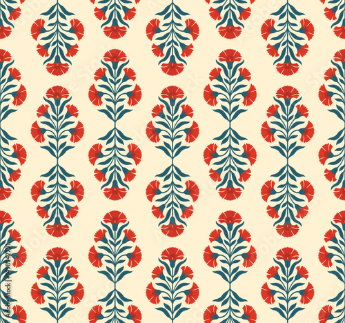 Mughal flower motif seamless pattern. Traditional flower pattern illustration. Flower pattern for fashion, fabric, textile, and wallpaper.
