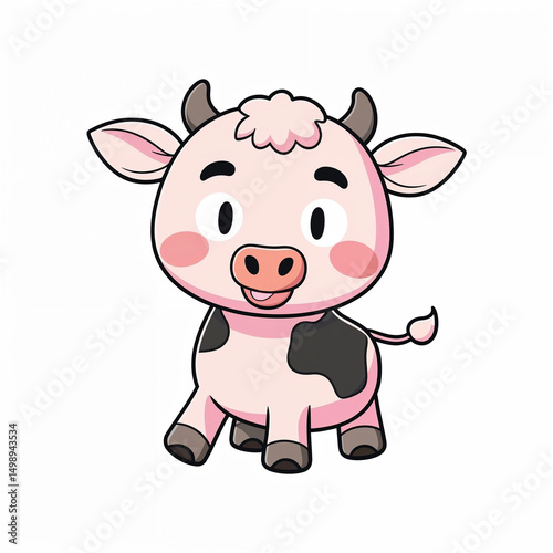 Adorable cartoon cow smiling on an isolated white background. Perfect for children's products, educational materials, or farm-themed designs. Ideal for playful branding.