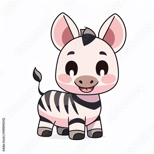 Adorable cartoon zebra character with a cheerful expression on an isolated white background. Perfect for children's products, educational materials, and playful branding.