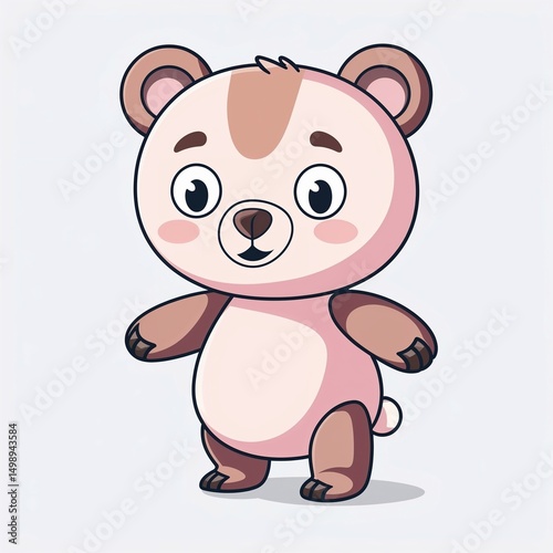 Cute cartoon bear character on an isolated gray background. Perfect for children's products, educational materials, and playful branding. Ideal for digital design and illustrations.