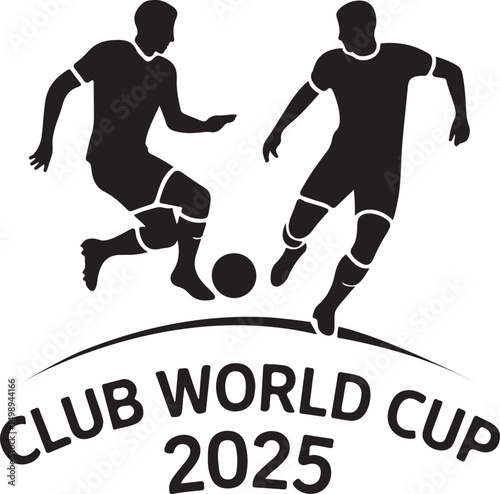 Silhouettes of soccer players in action with the club world cup 2025 logo