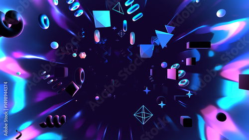 3D render abstract metallic geometric shapes.