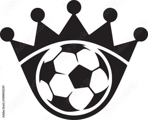 Black and white soccer ball crown logo emblem for sports royalty and championship
